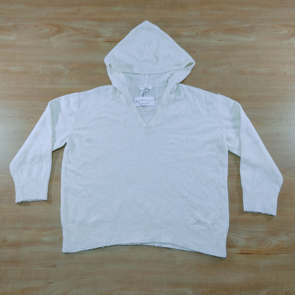 Cable & Gauge Studio Ivory V Neck Knit Hoodie Sweater‎ Plus Size 1X